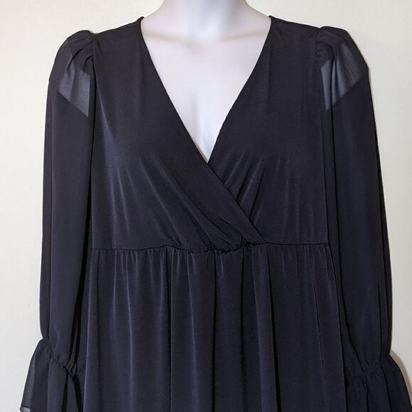 Torrid Black Sheer Sleeve Babydoll Blouse Surplice Bodice whimsigoth holiday - Picture 6 of 10